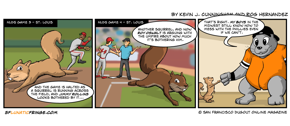 Seriously, that second squirrel, running across home plate, looks like he took the same dare that the Randy Johnson dove took. Luckily, this squirrel hopefully won the bet. Seriously, that second squirrel, running across home plate, looks like he took the same dare that the Randy Johnson dove took. Luckily, this squirrel hopefully won the bet.